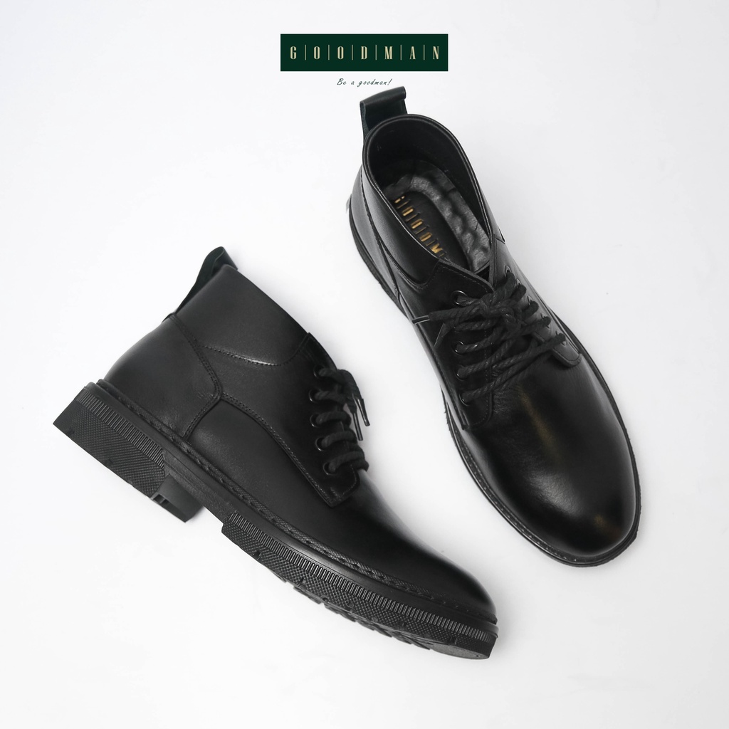 Giày da nam đế cao đen GOODMAN nhiều hoạ tiết dày dặn Desert Boots GM BD-Đ