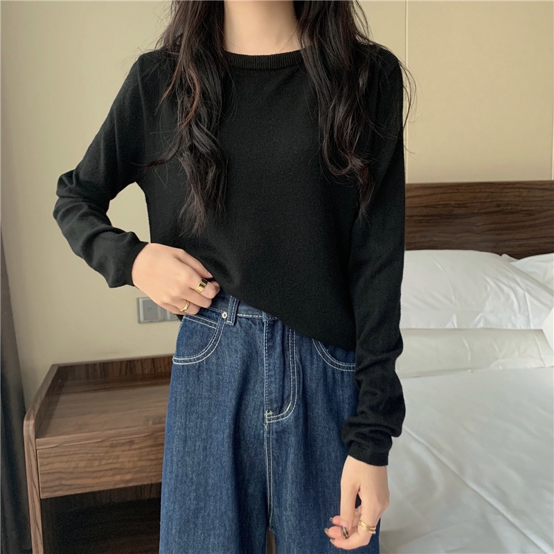 Áo Sweater Dệt Kim Tay Dài Dáng Rộng Màu Trắng Đen Thời Trang Mùa Thu Cho Nữ