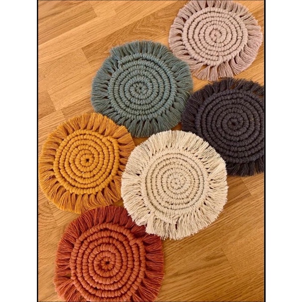 Tấm lót ly, lót nến thơm macrame trang trí nhiều màu sắc
