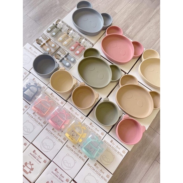 Bát ăn dặm silicone hình gấu có đế hít Bar rot cao cấp cho bé