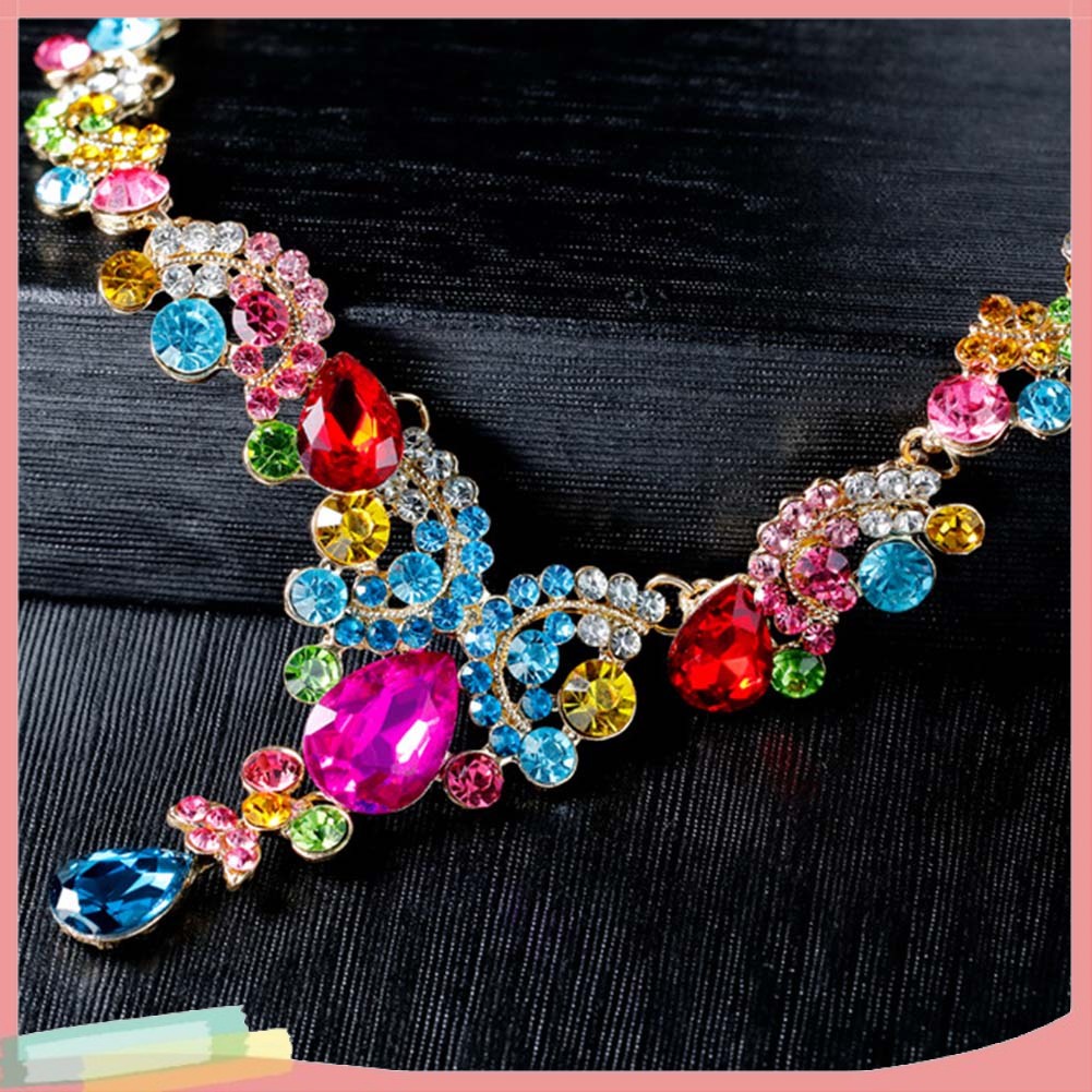 Bộ 2 Vòng cổ Và Đôi Khuyên Tai Hình Bán Nguyệt Đính Đá Sang Trọng Cho Nữ