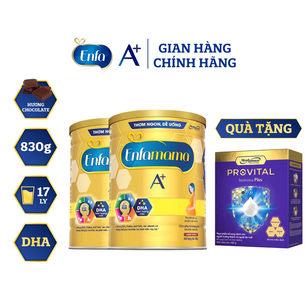 - Bộ 2 Sữa bầu Enfamama A+ 830g Hương Chocolate