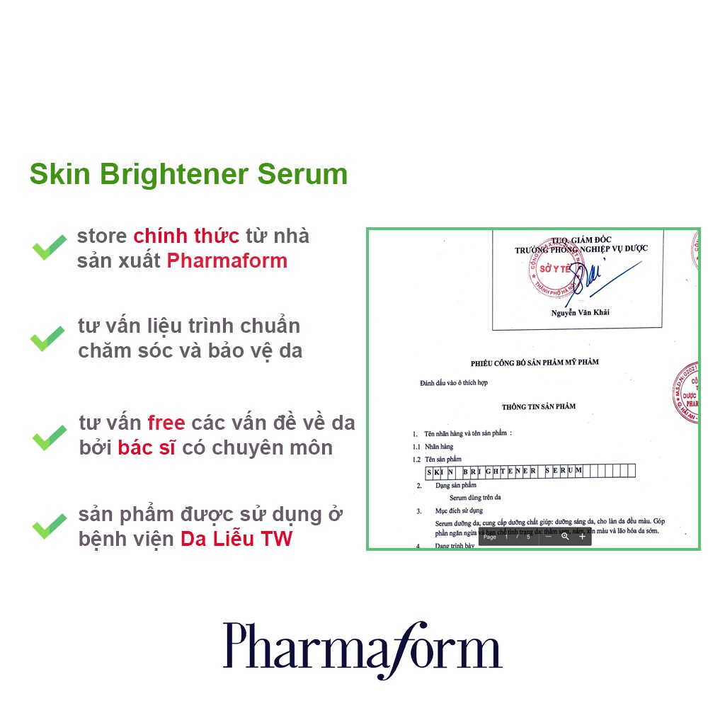 Tinh chất làm sáng da, cải thiện thâm nám PHARMAFORM Skin Brightener Serum 20ml