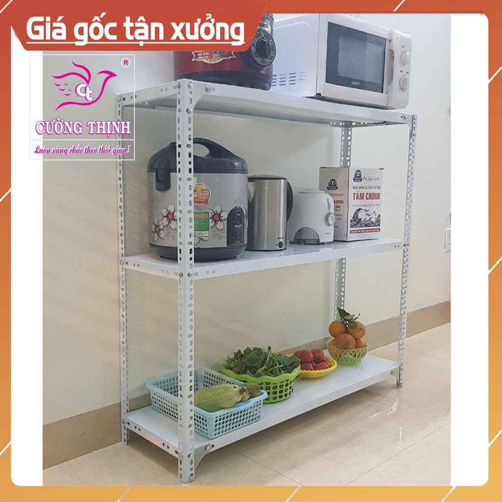 Kệ sắt V lỗ để đồ 3 tầng Cao 1m x Rộng 0,3m x Dài ( 0,8m - 1m - 1,2m) Màu Trắng, Màu Đen