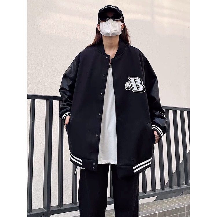 Áo khoác Varsity Jacket BAL cổ chun chất dạ tay da 2 lớp cao cấp (có bảo hành)