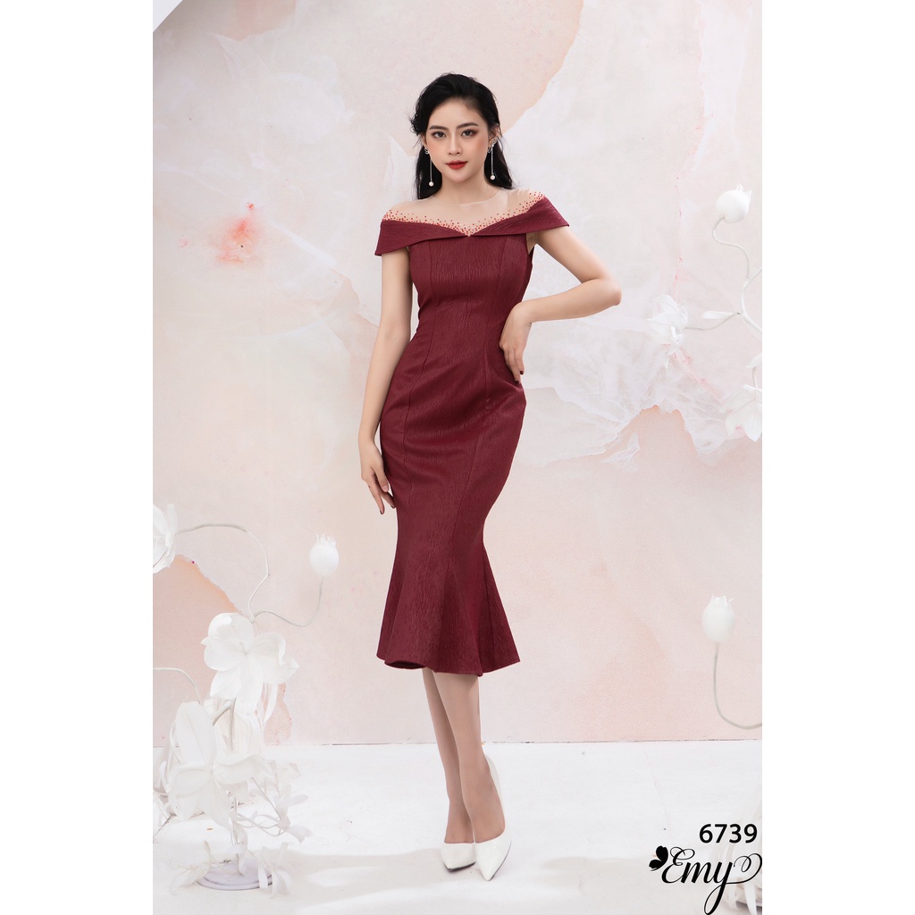 Đầm EMY EM6739 Body Đuôi Cá Phối Lưới