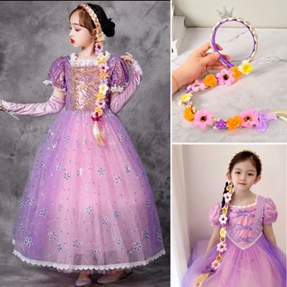  Cài tóc giả thắt bím dài đính hoa công chúa tóc mây cho bé gái 