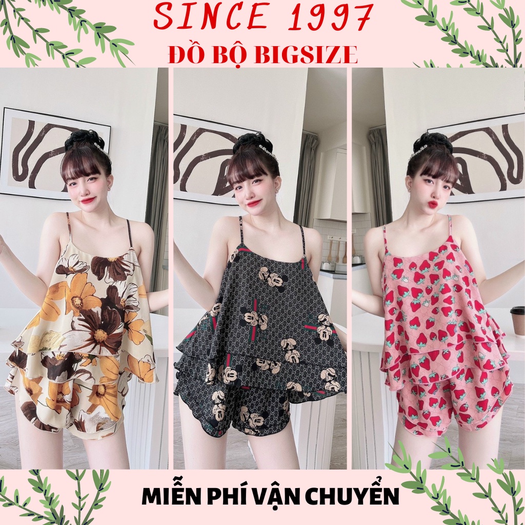 Đồ bộ bigsize ĐÙI DÂY 2 LỚP lụa Mango 50-72kg, Since1997 Pijama, Đồ ngủ lụa Mango cao cấp loại 1 mềm mướt