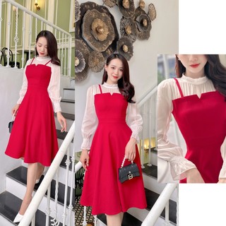 Đầm yếm phối tay tơ