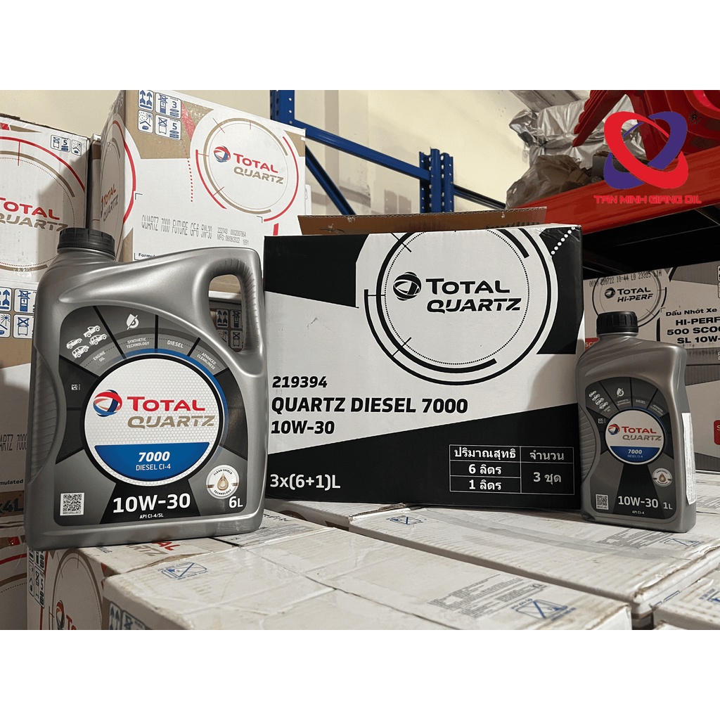 7L Nhớt động cơ ô tô diesel TOTAL QUARTZ D.7000 CI-4 10W30 combo 6L + 1