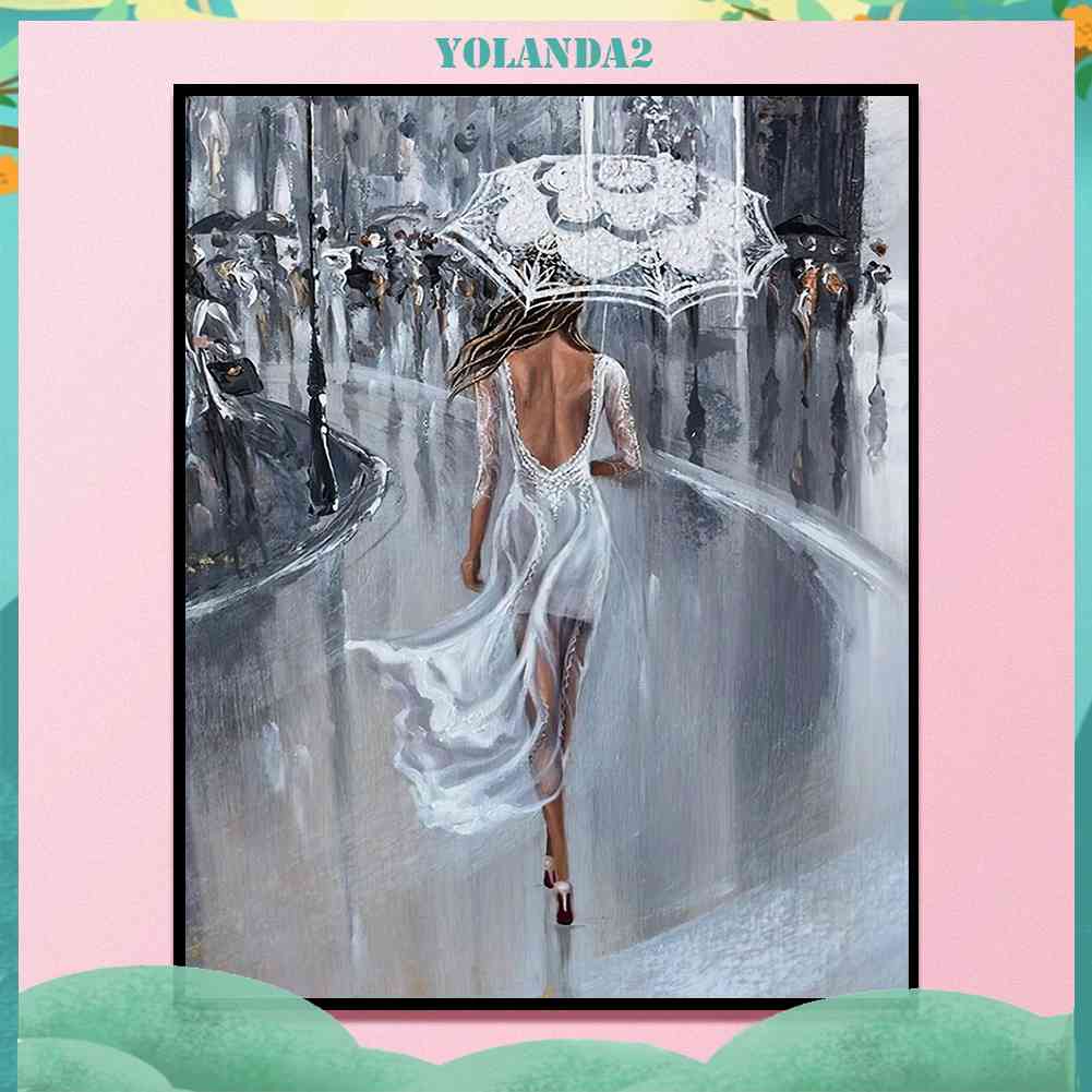 Tranh Thêu Chữ Thập Thủ Công Hình Người Phụ Nữ Cầm Dù 11CT