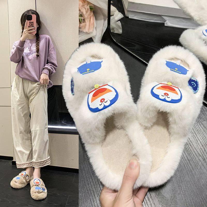 Dép đi trong nhà mùa đông Dép lông Dép Bông Đi Trong Nhà Hình Doraemon Dễ Thương Cho Nữ