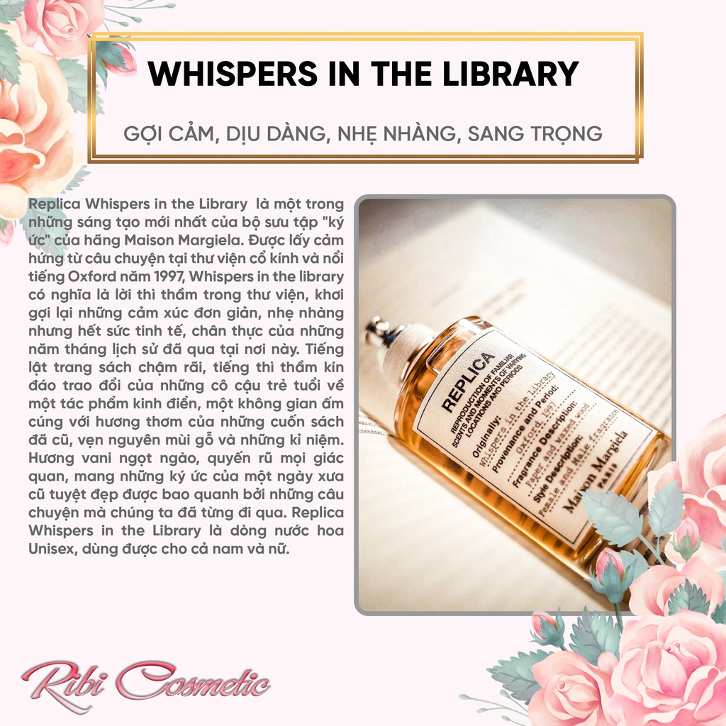 Nước Hoa Unisex Nam Nữ Replica  Whisper's In The Library Vani, Hương Gỗ, Gỗ Tuyết Tùng Ribi Cosmetics