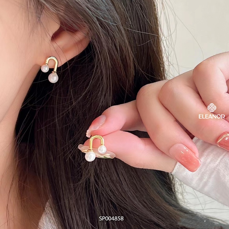 Bông tai nữ ngọc trai nhân tạo Eleanor Accessories viền cong phụ kiện trang sức nhỏ xinh tinh tế