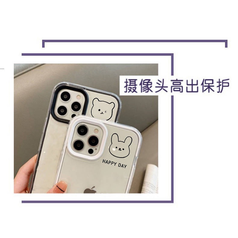 Ốp điện thoại trong suốt hình gấu / thỏ 3 trong 1 thích hợp cho Iphone 13 12pro 11promax