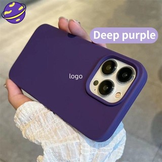 Ốp Điện Thoại Silicon Màu Tím Đậm In Logo Thời Trang Chống Sốc Cho iPhone 14 14Pro 14ProMax 13ProMax 14Plus