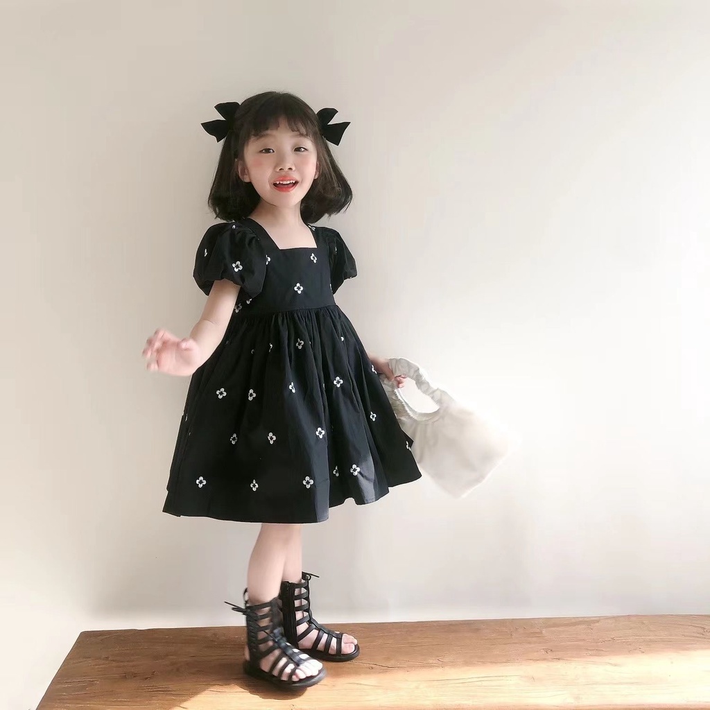 Đầm Công Chúa Mùa Hè Tay Cộc Phồng Họa Tiết Chấm Bi Dễ Thương Cho Bé Gái