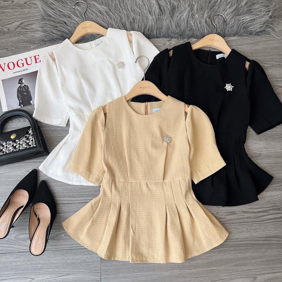 Áo Sơ Mi Công Sở Nữ Minz Store Mã 3358, Thiết Kế Dáng Peplum Đính Tag Sang Trọng