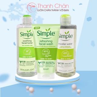Combo Simple Tẩy trang Simple Micellar 200ml, Sữa rửa mặt simple 150ml, Nước hoa hồng simple 200ml