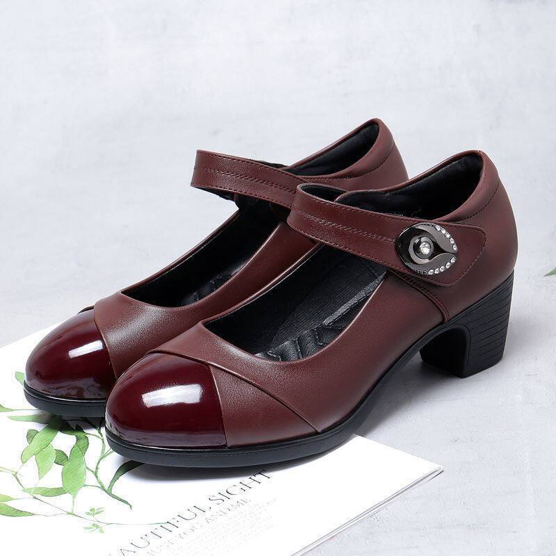 Giày Cao Gót Da Mềm Dày Màu Đen Hàn Quốc Cho Nữ Kasut Kerja Perempuan 2022 Mới