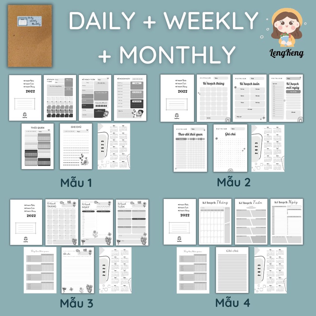 Sổ tay kế hoạch muc tiêu hàng ngày hàng tuần, hàng tháng daily planner