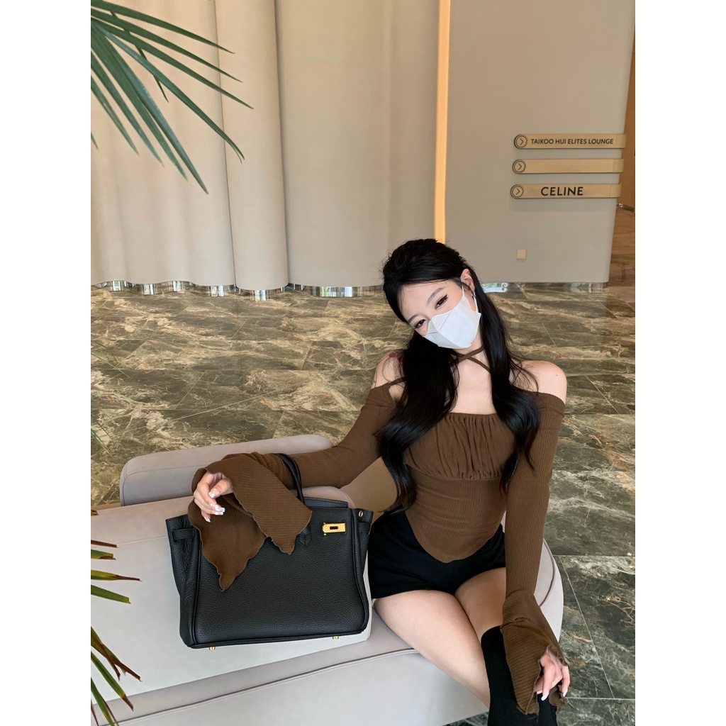 Áo Thun Tay Loe Xếp Ly Ôm Dáng Phong Cách Mùa Thu Mới