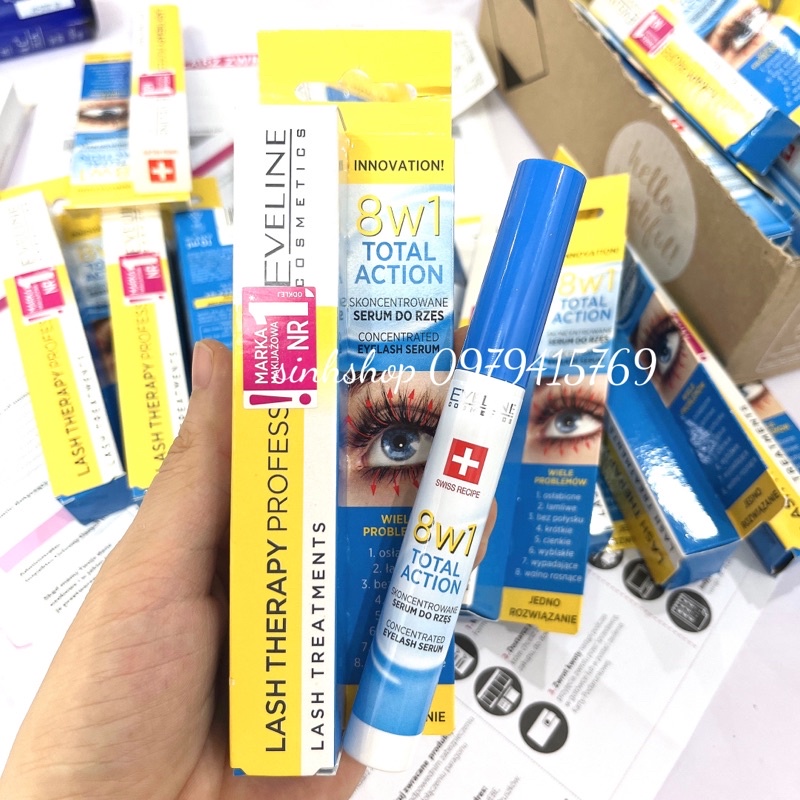 Huyết thanh Dưỡng mi Eveline 8in1 Total Action Lash Therapy professional 10ml hàng nội địa balan