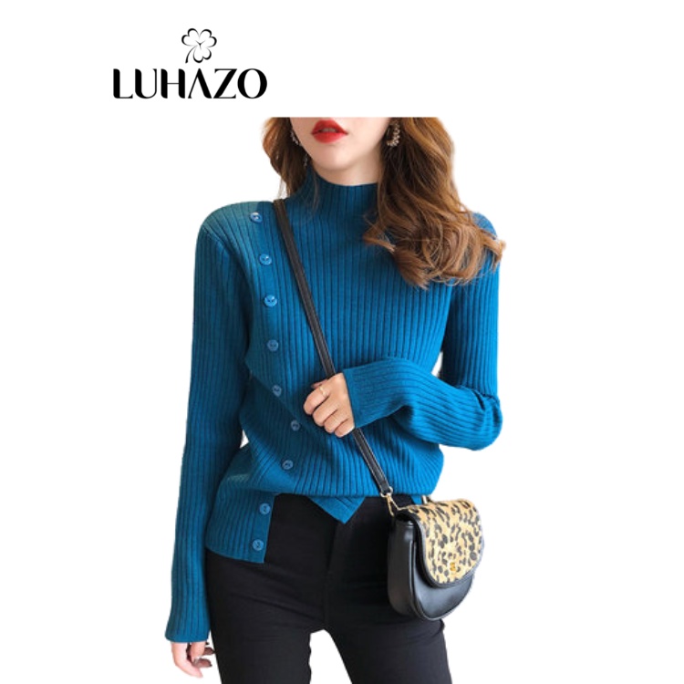 Áo Len Nữ LUHAZO cổ cao lọ đẹp form rộng Hàn Quốc 3 phân 7 phân Dệt Kim Dài Tay Ulzzang Dày Dặn Quảng Châu F-11