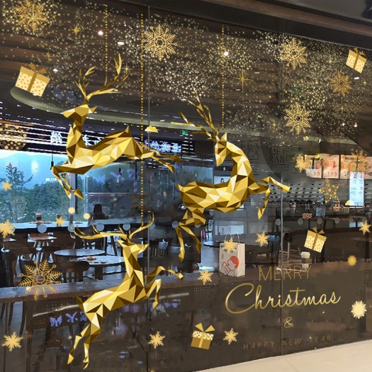 Decal trang trí Noel - 3 Con nai vàng lấp lánh