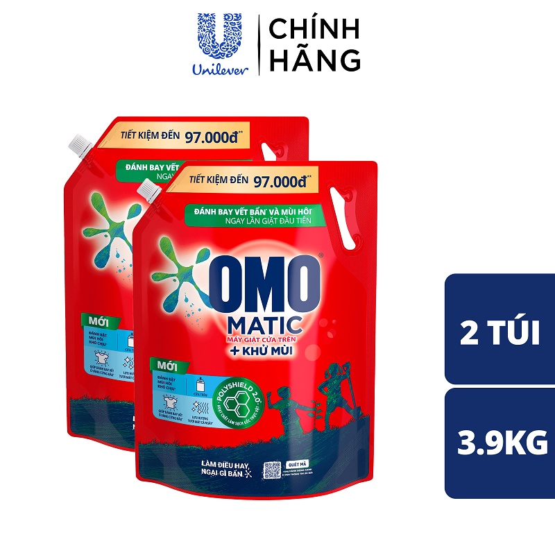 Combo 2 Túi Nước giặt OMO Matic chuyên dụng Cửa Trên 3.9kg