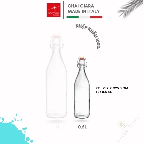 Chai thủy tinh nắp cài Giara 0.5L (Bormioli Rocco) [nhập khẩu]