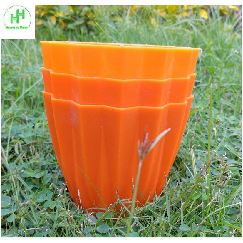 3 Chậu nhựa mini để bàn hình múi khế, KT:12x10 (miệng x cao), chậu trồng xương rồng, sen đá, cây cảnh mini - Màu Cam