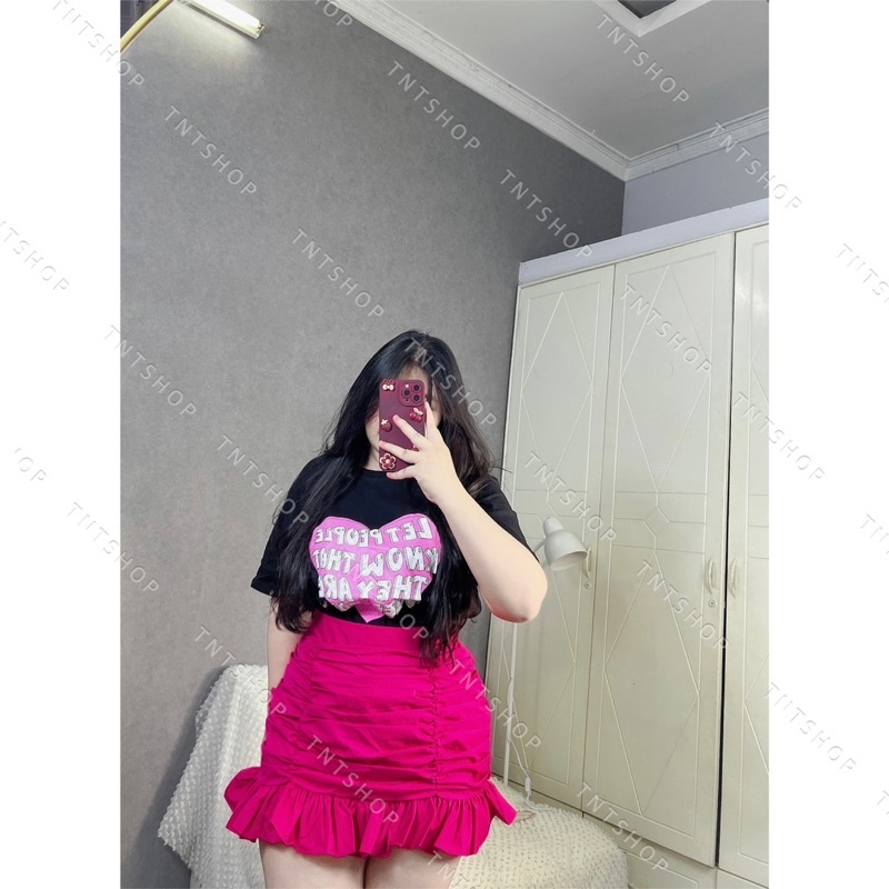 SET ÁO THUN IN HÌNH + CHÂN VÁY ĐUÔI CÁ NHÚN [ TNT SHOP BIGSIZE 60KG - 90KG ]