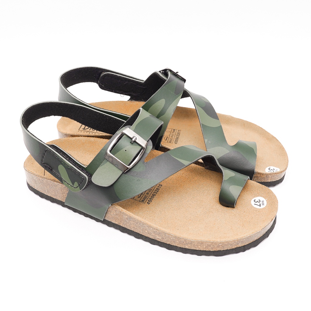 [Bản giới hạn] R20 - Sandal Birken Đế Trấu BIOLINE Camo Rằn Ri Unisex Nam nữ Quai Xỏ ngón đan chéo Da PU cao cấp