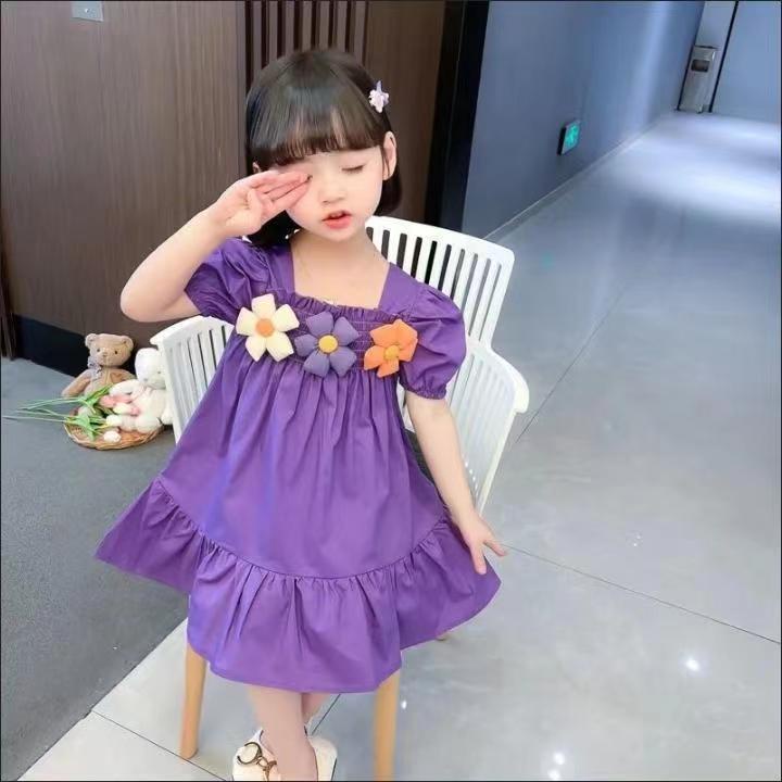 Đầm Công Chúa Phồng Ngắn Tay Màu Sắc Xinh Xắn Cho Bé Gái