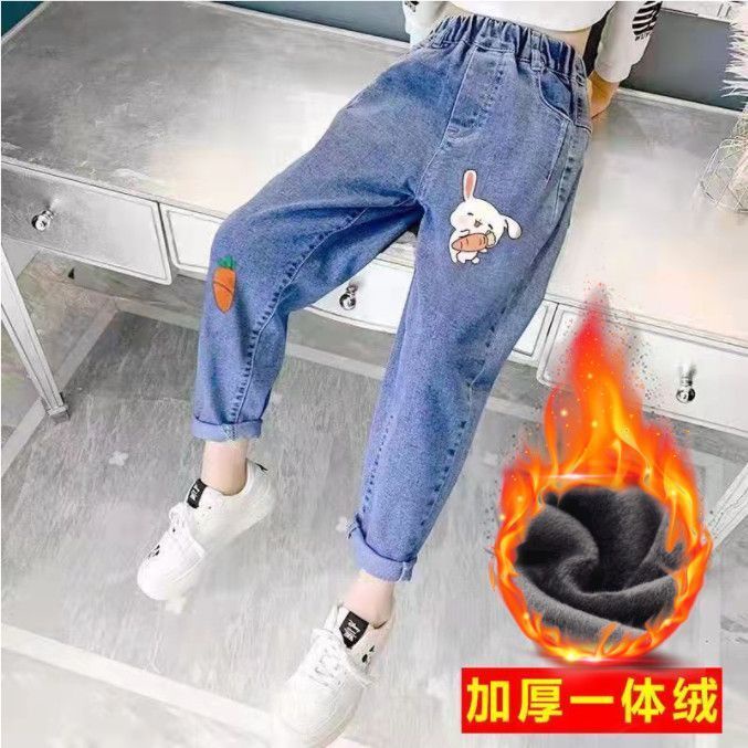 Quần Jean Dài Lót Lông Cừu Dày Dặn Thời Trang Mùa Đông Cho Bé Gái 6 Tháng Tuổi
