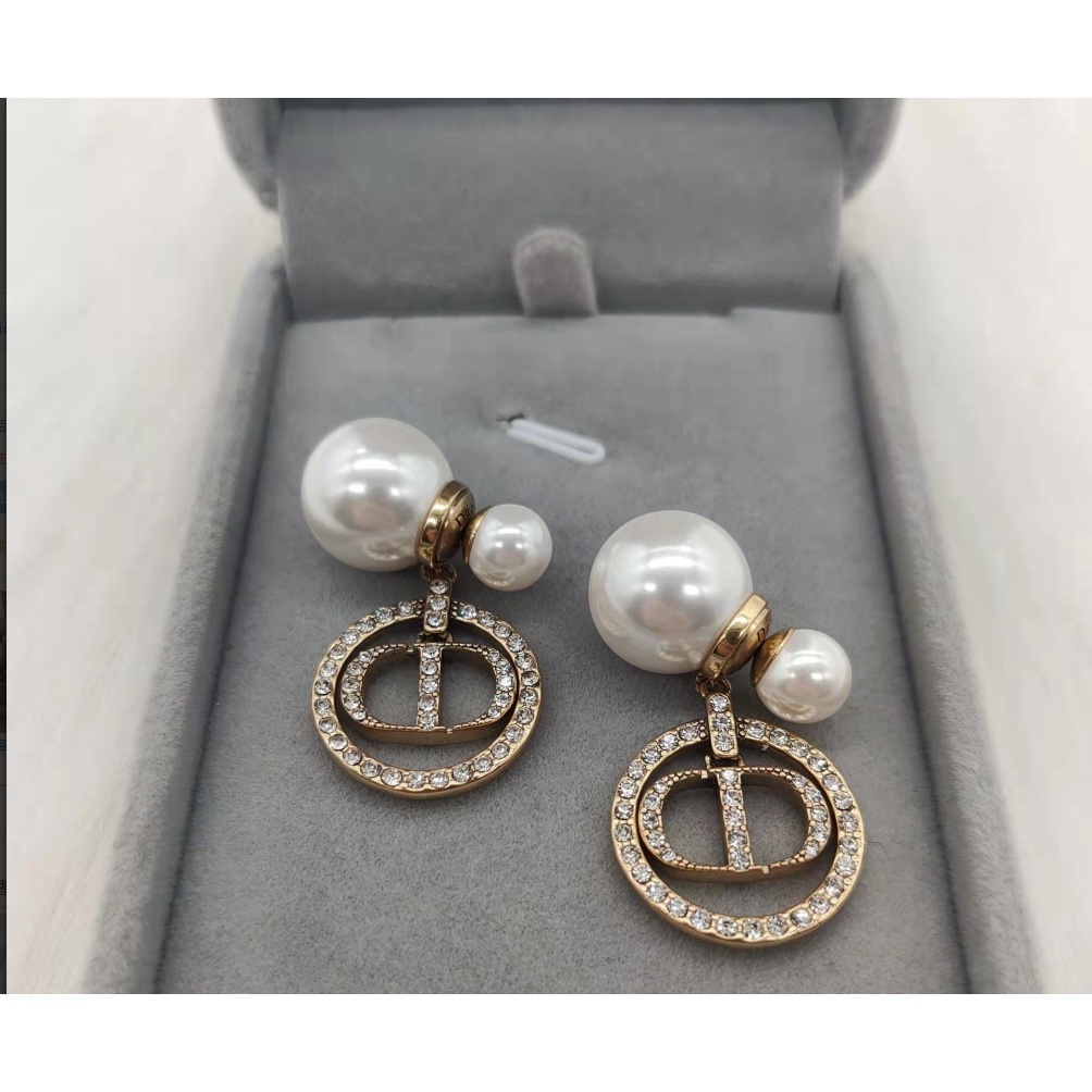 Bông Tai Đính Ngọc Trai Kim Cương Chữ Thời Trang Cổ Điển Dành Cho Nữ