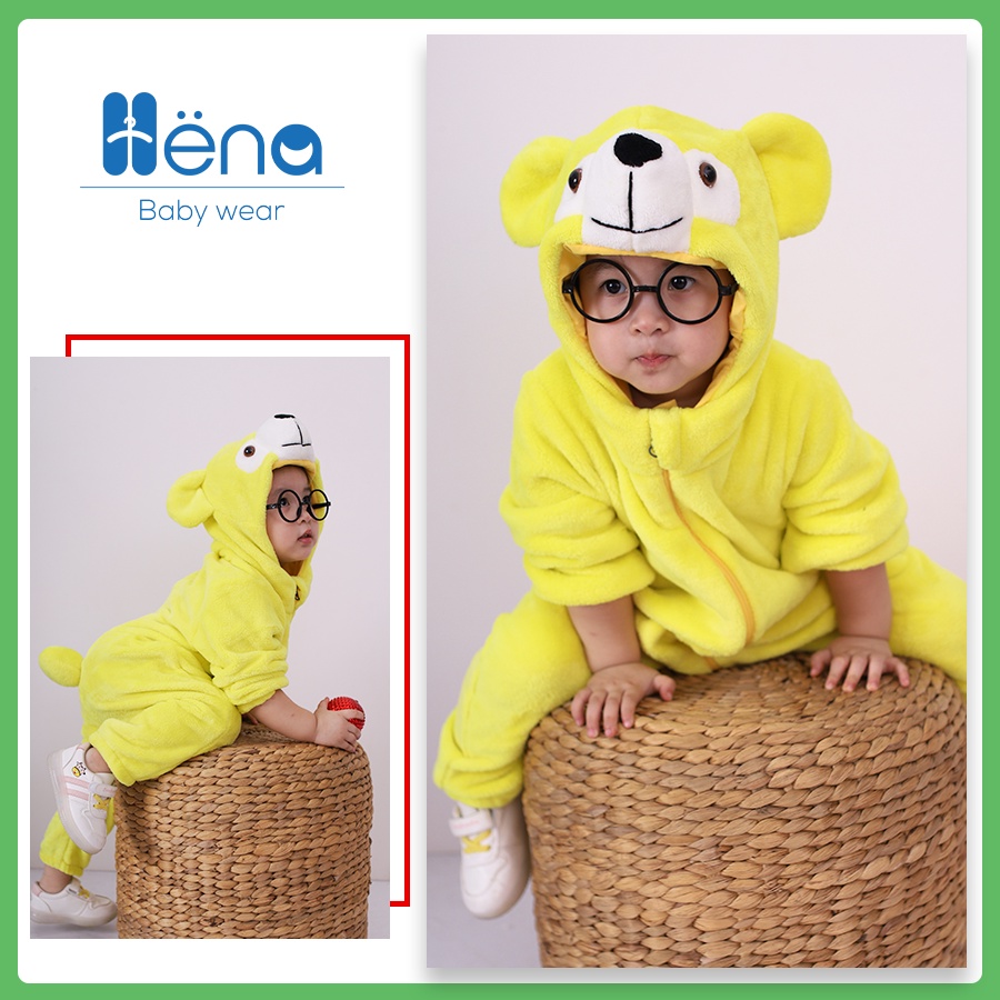 Bộ Body Hình Thú Gấu Vàng Cho bé - Body lông cừu cho bé CAO CẤP từ 3-20kg, đồ liền thân mùa đông trẻ em - Henashop