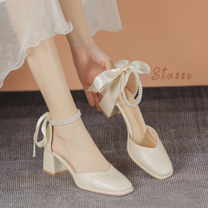 Giày Cao Gót Mary Jane Nữ Bít Mũi Phối Quai Ngọc Tiểu Thư- ORSA006