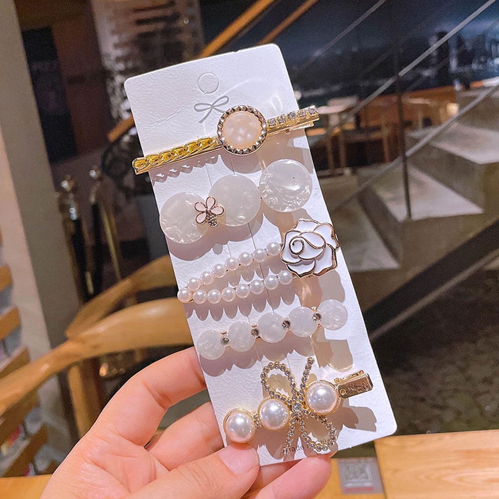 GETNOIVAS Set 6/5 kẹp tóc đính hạt kim loại lấp lánh phong cách cổ điển cho nữ