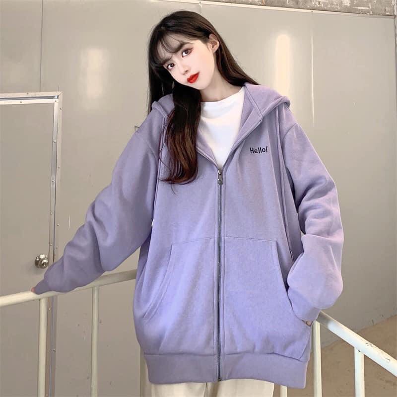 Áo hoodie nỉ unisex hello dáng rộng mũ trùm 3 màu from dưới 65kg-Minxy shop