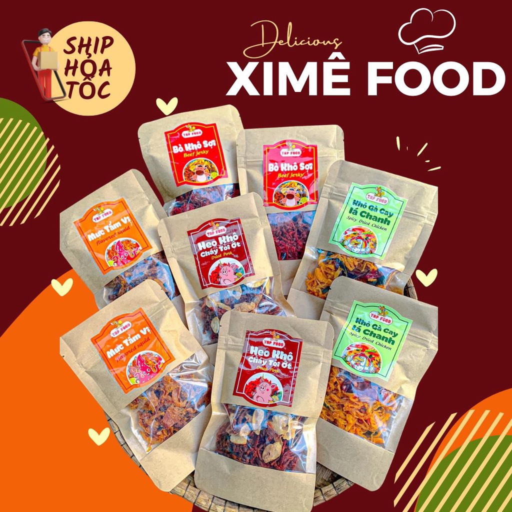 Set thịt khô mini Khô bò sợi,khô gà lá chanh khô mực tẩm vị,heo khô cháy tỏi