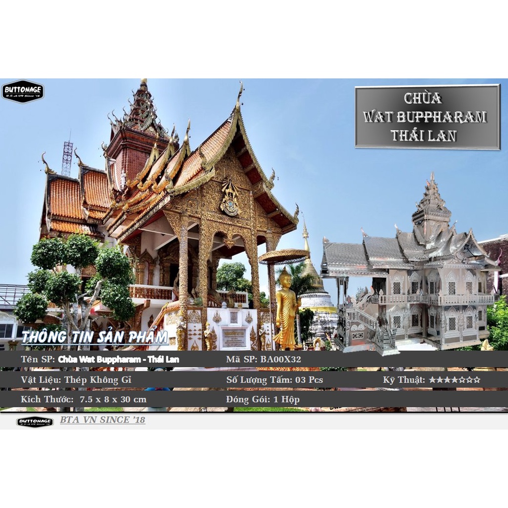 Mô Hình Lắp Ráp 3d Chùa Wat Buppharam - Thái Lan