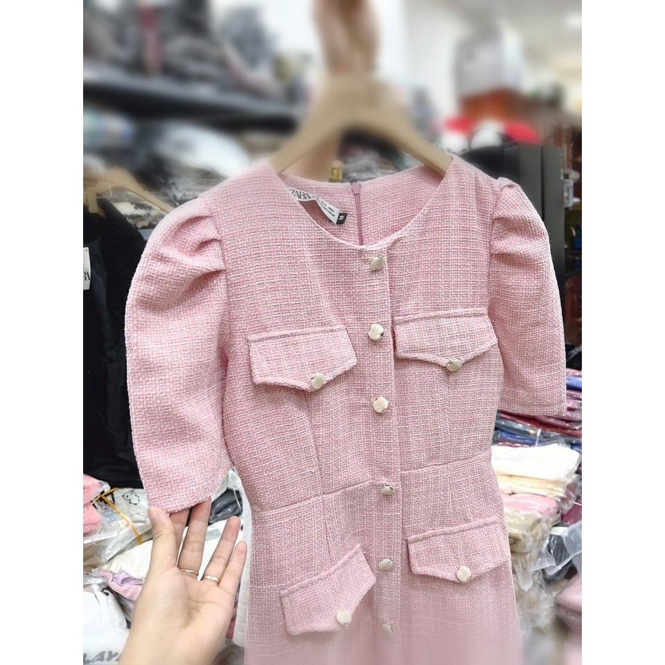 Váy dạ 2 lớp, đầm nữ thiết kế dáng A, chất dạ tweed màu hồng cực xinh phong cách trẻ trung sang chảnh V142 7.Beautiful