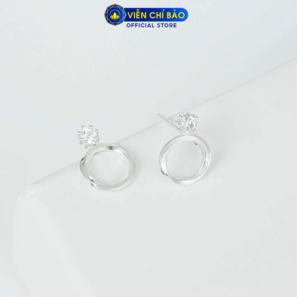 Bông tai bạc nữ tron xoắn đính đá chất liệu bạc 925 thời trang phụ kiện trang sức Viễn Chí Bảo B400770