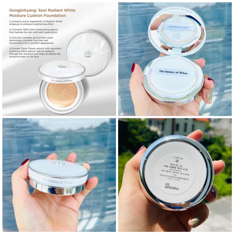 Phấn nước Whoo dưỡng trắng da Radiant White Moisture Cushion Foundation Date 2025