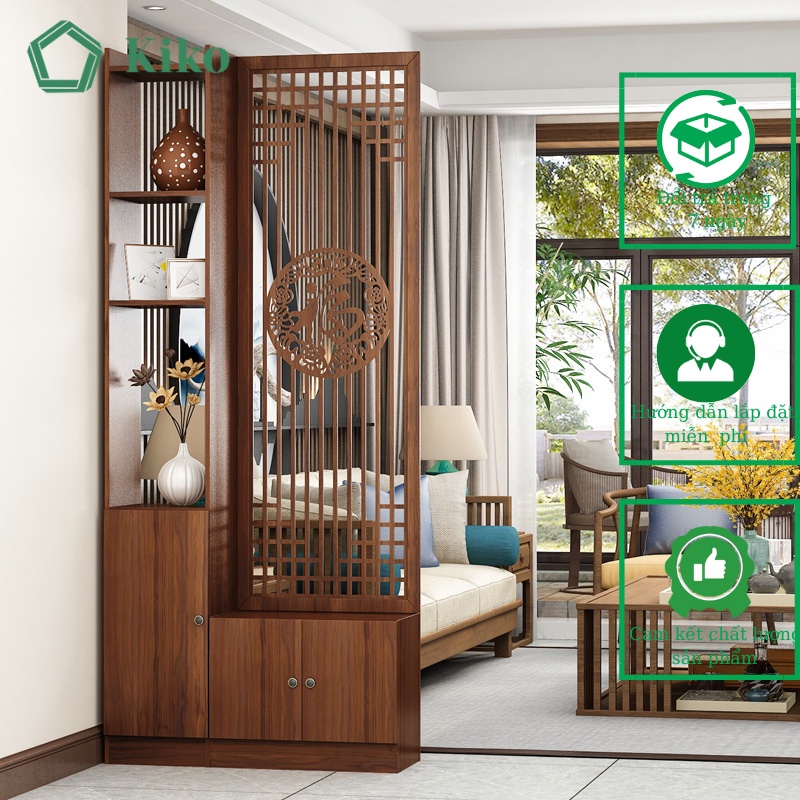 Bình Phong ,Vách Ngăn Chữ Phúc Trang Trí Kèm Hộc Tủ Để Đồ -Gỗ MDF 15mm chống Mọt Đa Năng KIKO VN 1020