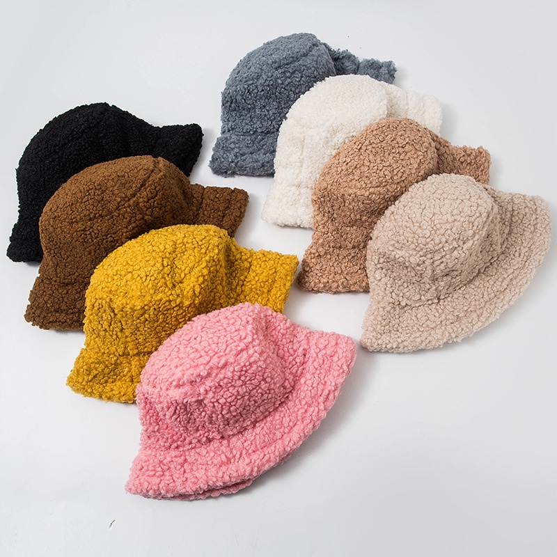 Korean Fashion Wool Furry Hat Bucket Cap Fisherman Round Hats Casual Women Solid Beautiful Winter Warm