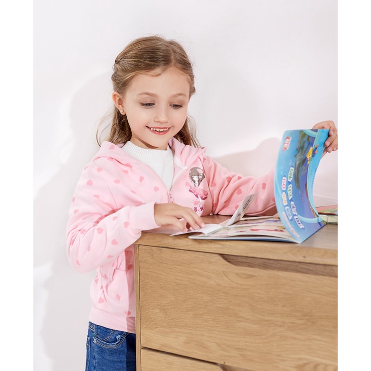 Áo Khoác Nỉ Bé Gái, có mũ trùm đầu, họa tiết trái tim siêu đáng yêu, hàng Quảng Châu Cao Cấp