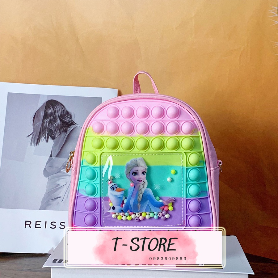 Balo cho bé hình công chúa elsa, balo pop it ngộ nghĩnh, dễ thương